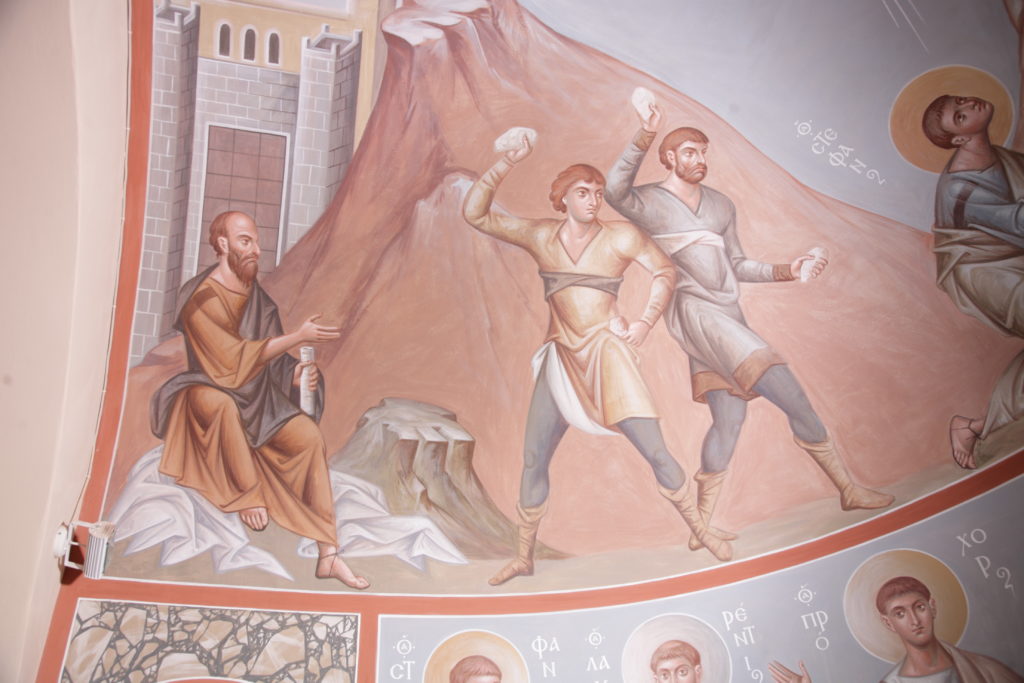 Фрагмент фрески в южной апсиде (диаконнике): Савл, участвующий в казни Стефана