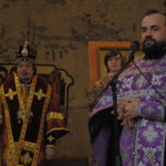Первая архиерейская Литургия в возрождаемом соборе, участвует епископ Маркелл